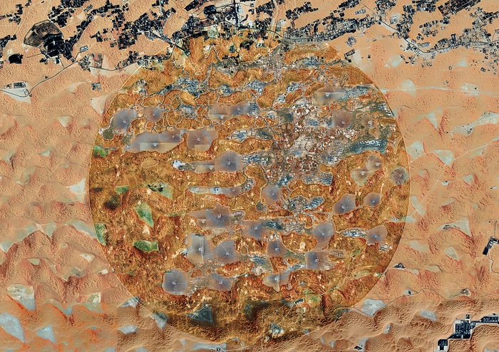 Shengyu Meng, The physarum and GAN generated plan for new type of infrastructure city in Liwa oasis