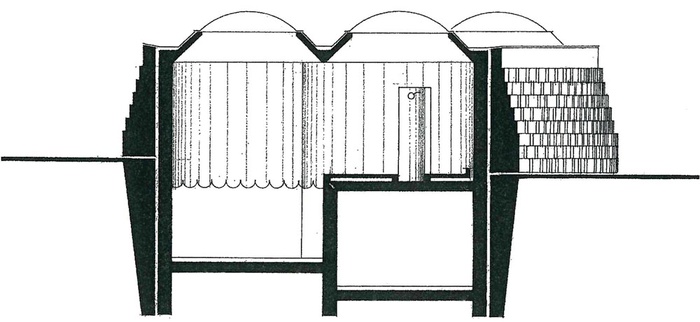 Grottenbad Flora, Schnitt, Ausführung