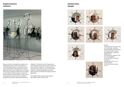 Doppelseite aus der Publikation mit den Beiträgen von Brigitte Kowanz und Daniela Kröss