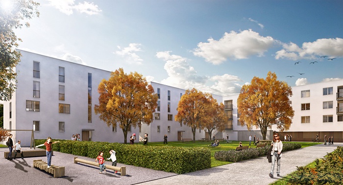 Wohnbau Pradl Ost, 1. Bauabschnitt, Visualisierung, © Obermoser arch-omo