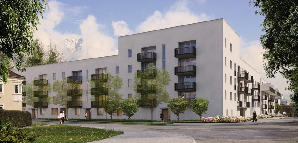 Wohnbau Pradl Ost, 1. Bauabschnitt, Visualisierung, © Obermoser arch-omo Wohnbau Pradl Ost, 1. Bauabschnitt, Visualisierung, © Obermoser arch-omo