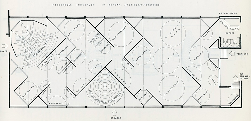 21. Österreichische Jugendkulturwoche Innsbruck,
Stellplan Ausstellungsarchitektur in der Messehalle