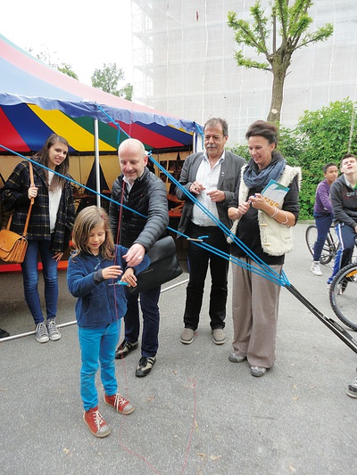 Symbolische Grundsteinlegung bei den Architekturtage 2014 mit Arno Ritter, Stadtrat Gerhard Fritz und Monika Abendstein
